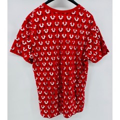 True Religion Mens Red Silver Metallic Horseshoe Logo All Over Print T-Shirt L