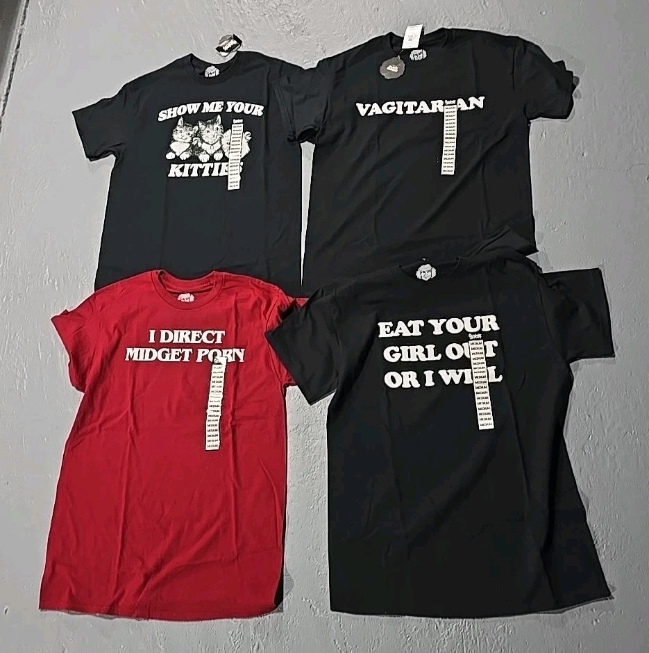 Danny Duncan Graphic T-Shirt Men’s SZ MEDIUM 4pc Lot Kitties Eat Out Midget (Cc)