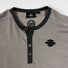 Harley-Davidson Henley Mens 2XL Gray Waffle Knit Long Sleeve Shield Logo