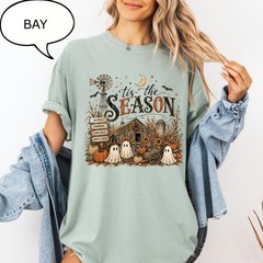 Cute Tis The Season Farmer Ghost Shirt Pumpkin Season Halloween Fall Gift Tee