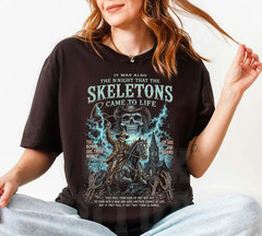 Skeleton Cowboy Shirt, Western Horror Graphic Tee, Night Skeletons Came To Life