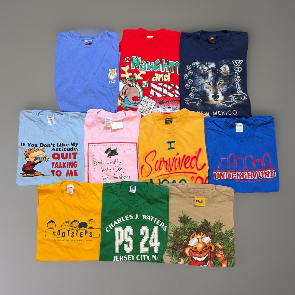 Vtg T Shirt Lot of 10 Mixed Reseller 90s Y2K Mix Size L26 Rare Pop Culture