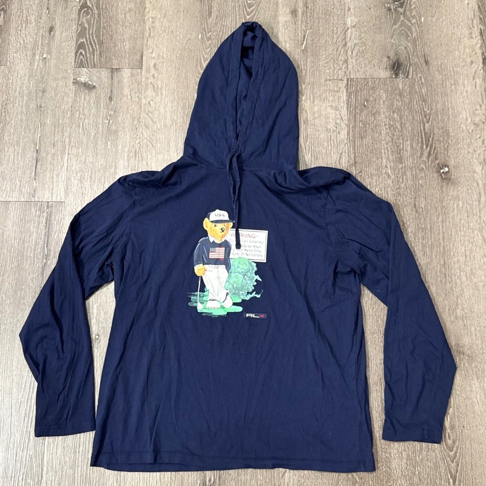 RLX Ralph Lauren Hooded T-Shirt Men L Navy 2025 USA Ryder Cup Polo Bear Golf
