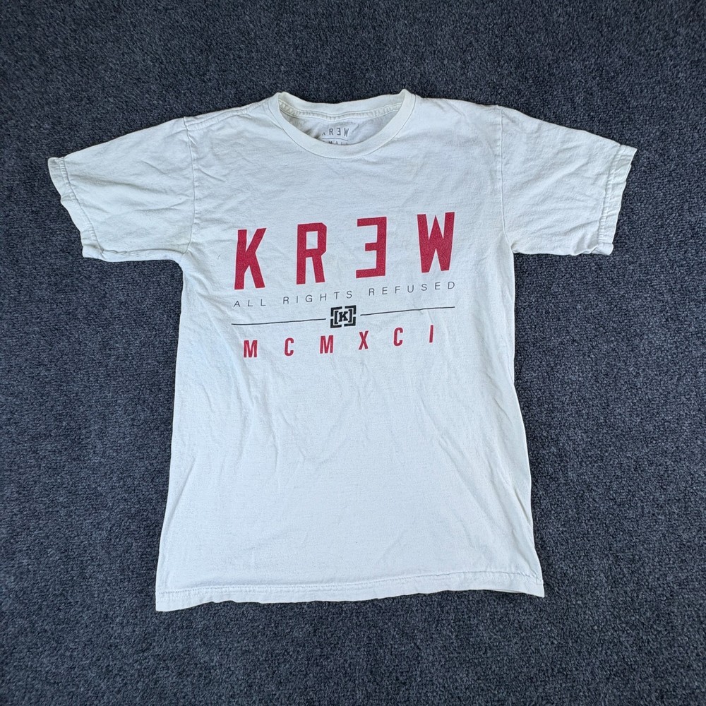 Krew T-Shirt Mens Small White Cotton All Rights Refused MCMXCI Graphic Crew Neck