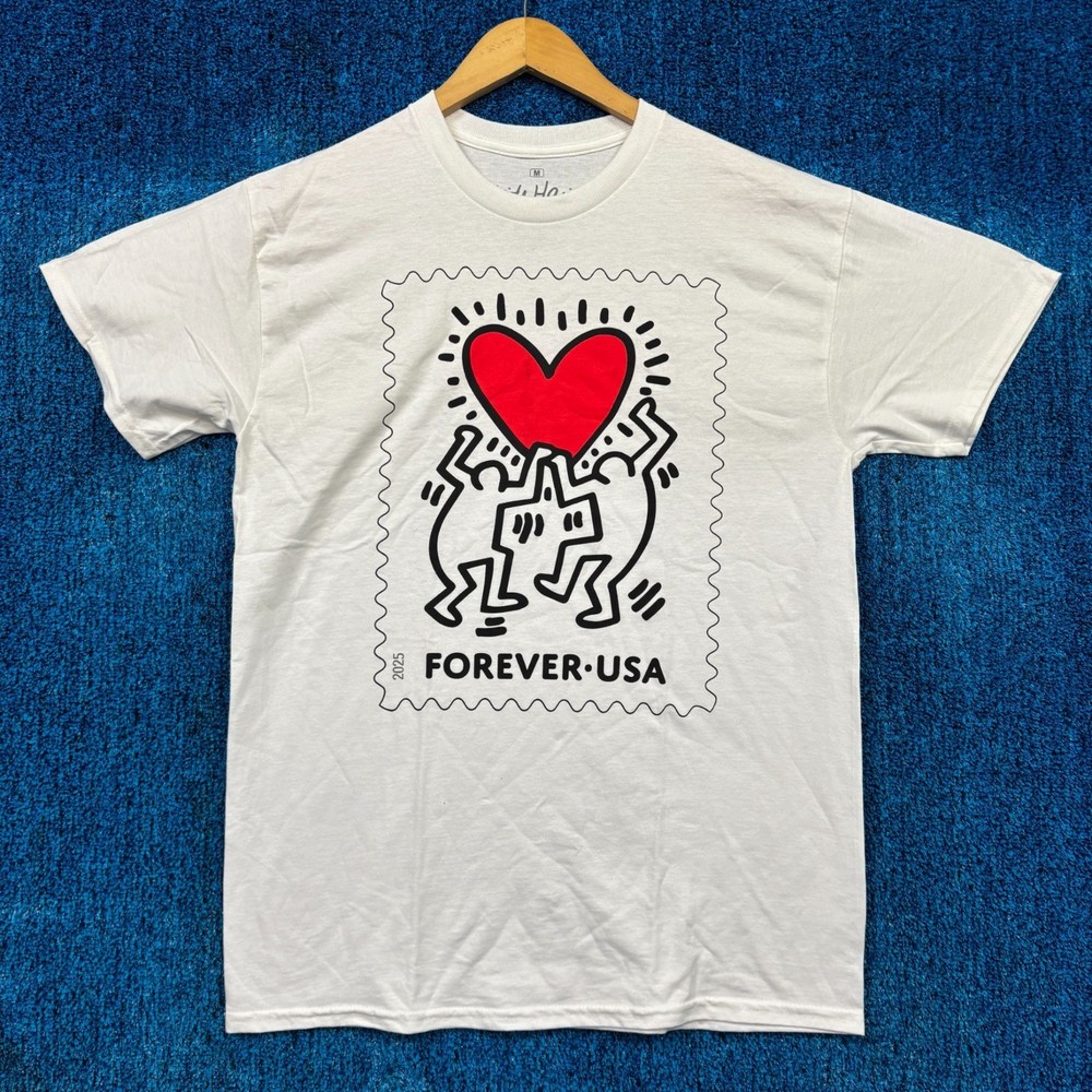 Keith Haring Heart Forever USA Art White T-Shirt Size Medium