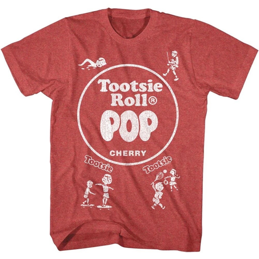 Original Tootsie Roll Mens T Shirt Cherry Pop Flavor Red Heather SM – 5XL