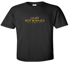 Etihad Airways Gold Logo United Arab Emirates Airline Black Cotton T-shirt