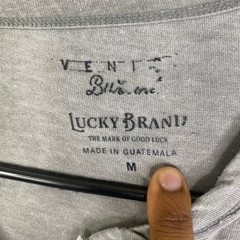 Lucky Brand Mens Venice Burnout Henley Shirt Grey Short Sleeve Size M
