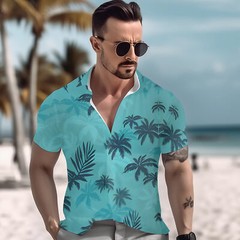 Men Hawaiian Shirt Casual Short Sleeve Undershirt Cruise Tee Beach Holiday Party