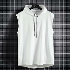 Camiseta Sin Mangas Hombre Con Capucha Color Sólido Casual