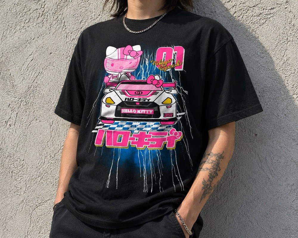 Hello Kitty Racing T-Shirt 2XL Black Sanrio Tokyo Speed Graphic Tee