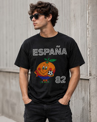 Spain Soccer Cartoon Graphic Tee Mens Womens Vintage Style ESPANA T-Shirt Black
