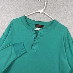 Vintage Eddie Bauer Shirt Mens Large Teal Henley Long Sleeve Knit 80s 90s USA