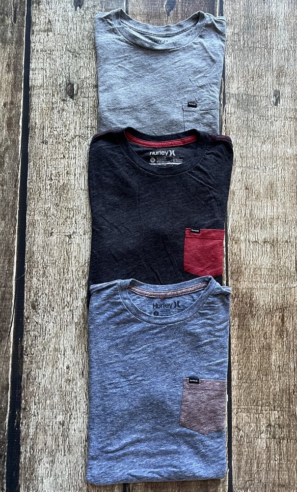 HURLEY PREMIUM T-SHIRT LOT MULTICOLOR 3 PIECES MENS SIZE SMALL EXCELLENT