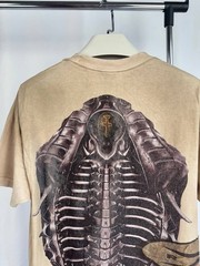 Vintage Travis Scott Graphic T Shirt Beige Cyber Skeleton Back Print Tee Size:L
