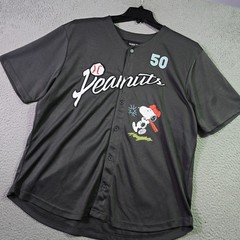 Peanuts® Snoopy Baseball Jersey shirt Mens Large Black Charlie Brown Button NWT