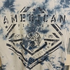 American Fighter Tie Dye Shirt Large Blue White Front Back Hits WN137