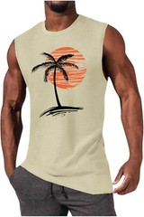 Mens Summer Beach Tank Top Tropical Hawaiian Palm Tree Print Sleeveless Shirts