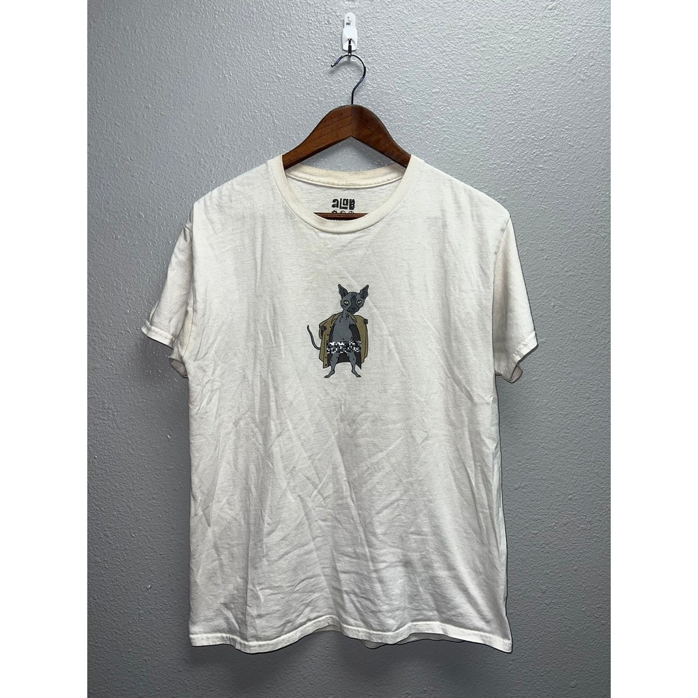 Alab Cat Shirt Hairless Sphynx Cat White Cartoon Kitten Animal Tee Medium