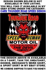 Old School Thunder Road Speed Demon Devil Speed Shop Gasser Race Car Work Shirt