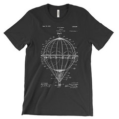 Hot Air Balloon Patent T-Shirt.100% Cotton Comfy Tee on Black White or Gray. NEW