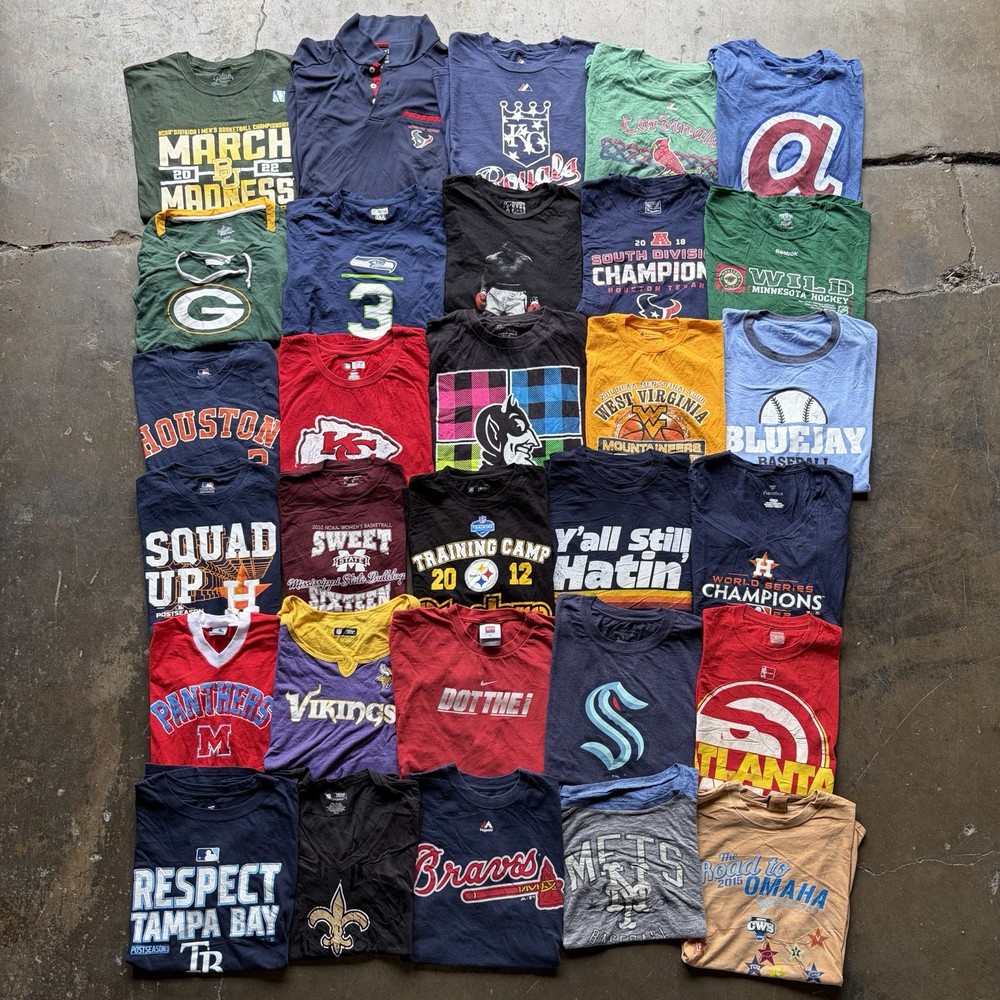 Lot of 30 Sports T Shirts Reseller Bundle Modern Graphic Tees NFL MLB NBA NCAA