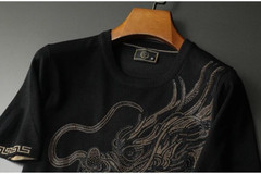 New Men Luxury Diamond Dragon Rhinestones Fashion Knitted T-Shirt