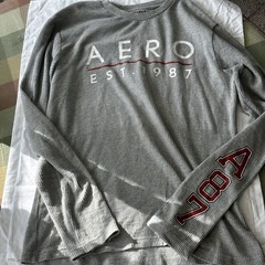 Aéropostale Men’s M Gray Long Sleeve Crew Neck Waffle Knit Graphic Logo Tee