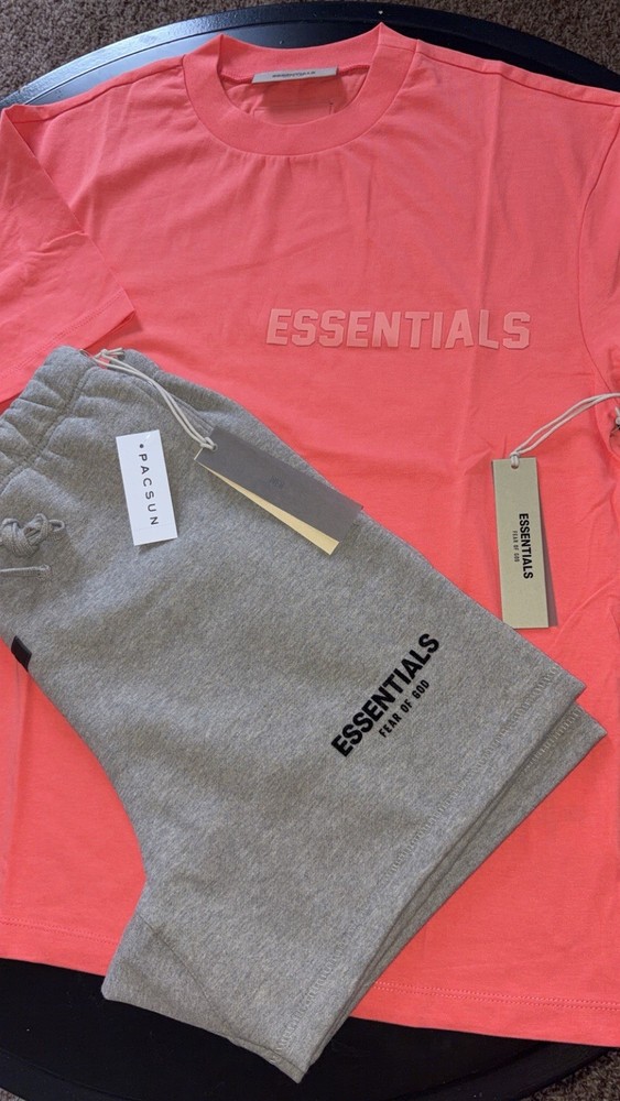 ESSENTIALS Coral T-Shirt & Dark Gray shorts Size S