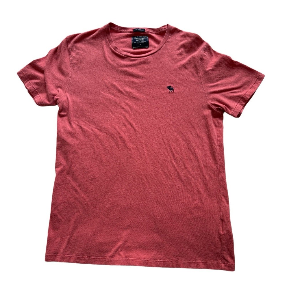 Abercrombie & Fitch Mens T-Shirt M Red Cotton Crewneck Moose Logo Casual Tee