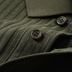 Business Casual Men’s Short Sleeve Ribbed Knit Button Up Shirt with Lapel