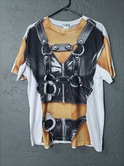 FAUX REAL Men’s Leather Daddy Biker Double Graphic Large Novelty T-Shirt *Read