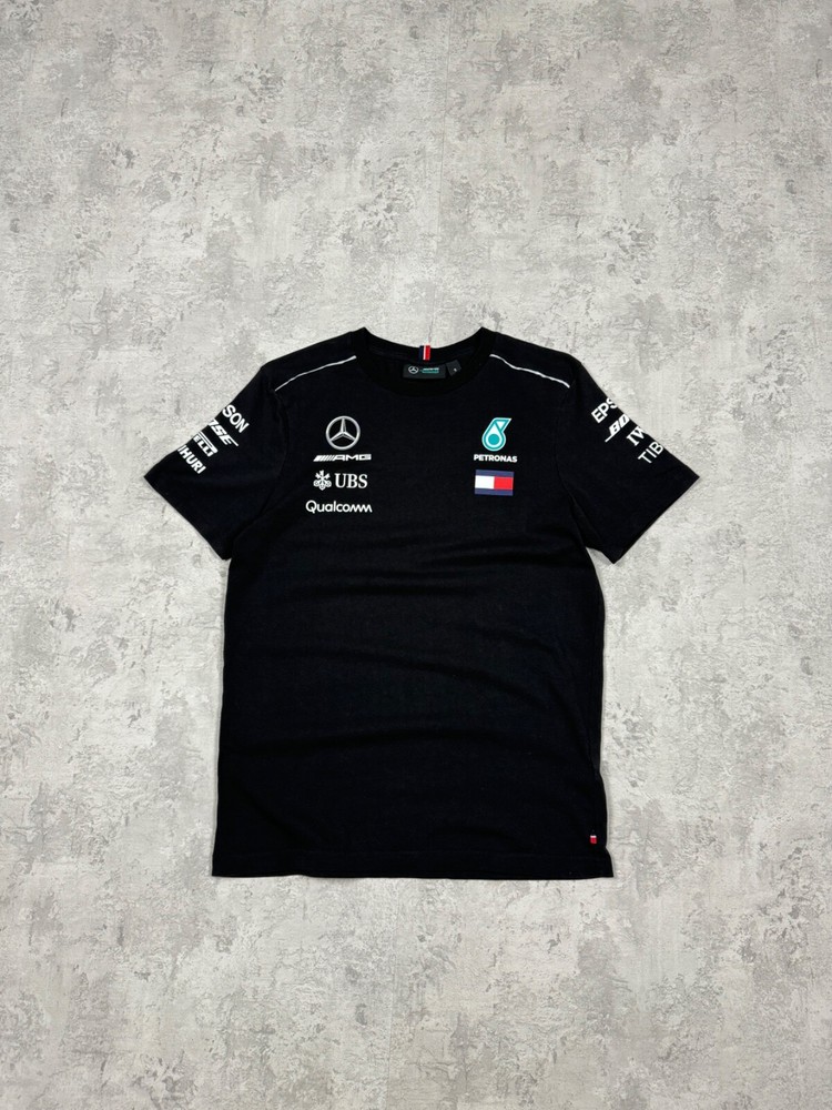 Mercedes AMG Petronas F1 Black Short Sleeve Big Logo T-Shirt Size S