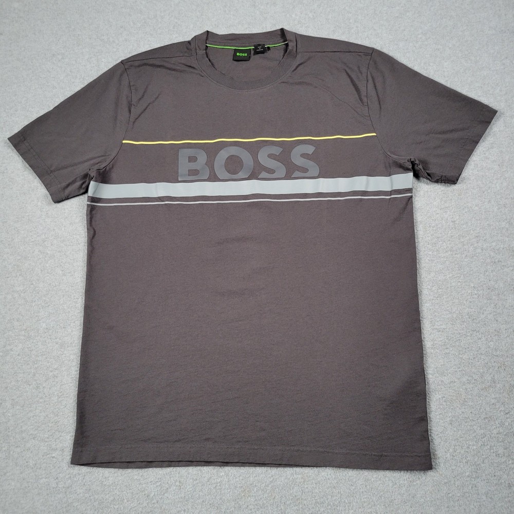 Hugo Boss Shirt Men XL Gray Big Logo Textured Spell Out Luxury Designer Tee