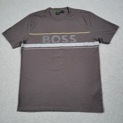 Hugo Boss Shirt Men XL Gray Big Logo Textured Spell Out Luxury Designer Tee