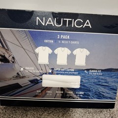 Nautica Men’s 3 Pack V-Neck Logo SuperSoft White T-Shirts Size Small New w/Tag
