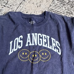 Mighty Fine Los Angeles Smiley Graphic Tee Men’s XL Navy Blue Cotton Crew Neck