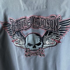 Harley-Davidson Mens Shirt XL Zipper Pockets Embroidered Skull Poly Blend Exc