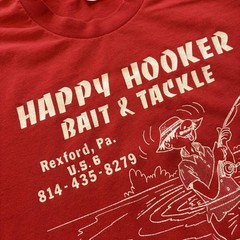 Vintage Stedman Happy Hooker Bait & Tackle Shirt Mens Large Red Fishing 80s