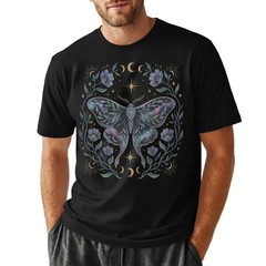 Galaxy Moth T-Shirt Celestial Moon Phase Floral Witchy Mystical Nature Gift