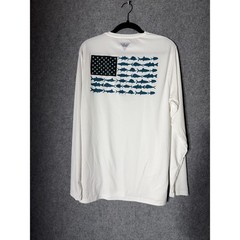 Columbia PFG Mens White Long Sleeve American Flag Fish Graphic Shirt FM0260 M