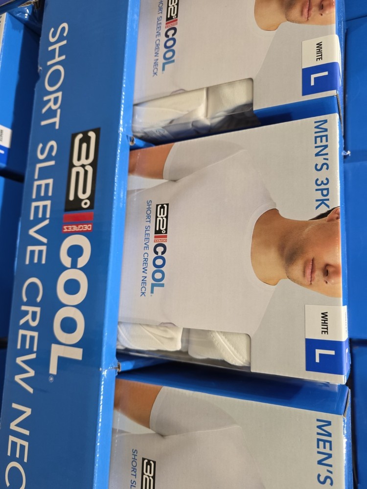 32 Degrees Cool Men’s 3 Pack Short Sleeve Crew Neck Shirt, White, Size L