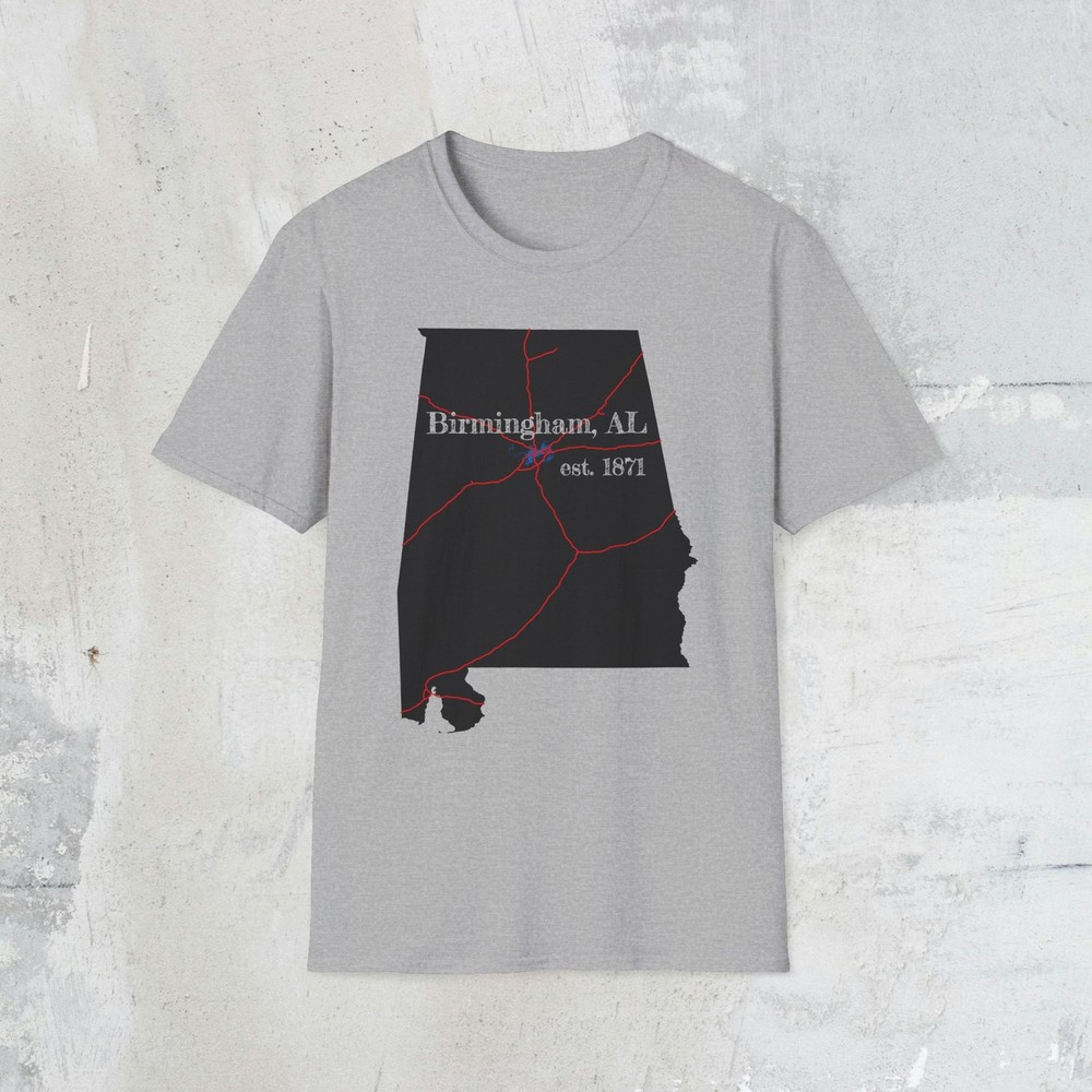 Birmingham AL Map T-Shirt, Unisex Casual Tee, Alabama Gift, Travel Souvenir