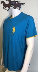 USPA US POLO Blue Yellow Crew Neck Short Sleeve T-Shirt Men’s Large L