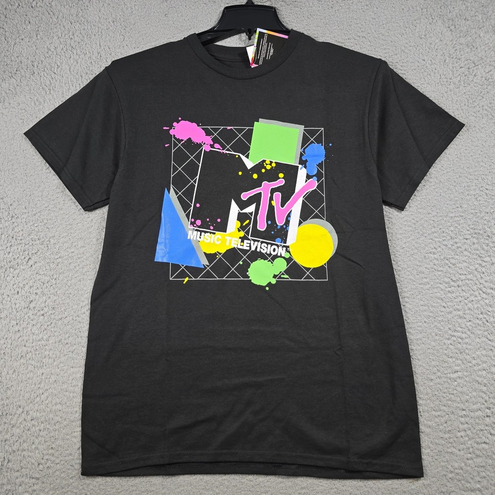 MTV MUSIC TELEVISION SHIRT Mens Medium BLACK MUSIC Casual Retro 90s 80s NWT