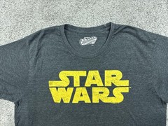 Star Wars Shirt Mens Large Charcoal Gray Yellow Logo Graphic Tee Old Navy Movie