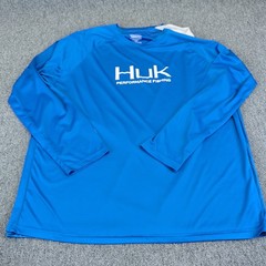 Huk Mens Fishing Shirt Lot 2 XXL Polyester Blue Camo Long Sleeve Performance Fit