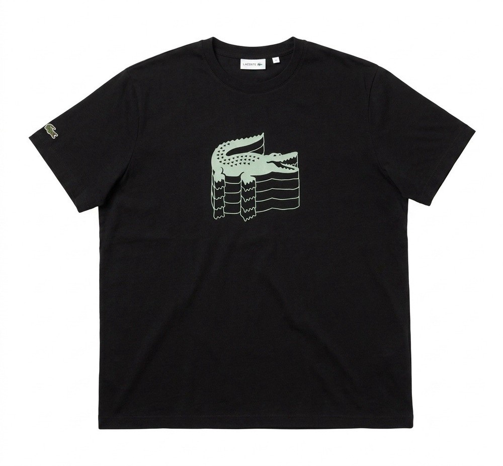 Lacoste T Shirt 4XL XXXXL Regular Fit Black Multi Crocodile Graphic Tee Womens