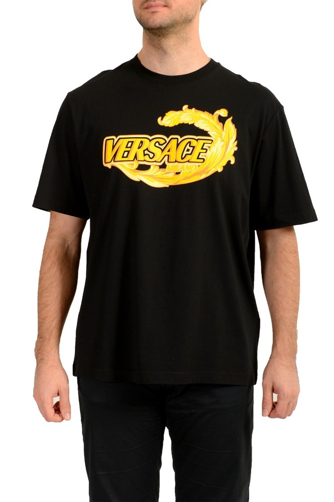 Versace Men’s Black & Barocco Logo Print Short Sleeve T-Shirt US 2XL IT 56