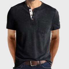 Mens Short Sleeve Henley T Shirt Tops Grandad Button Neck Casual Tee Shirts Tops